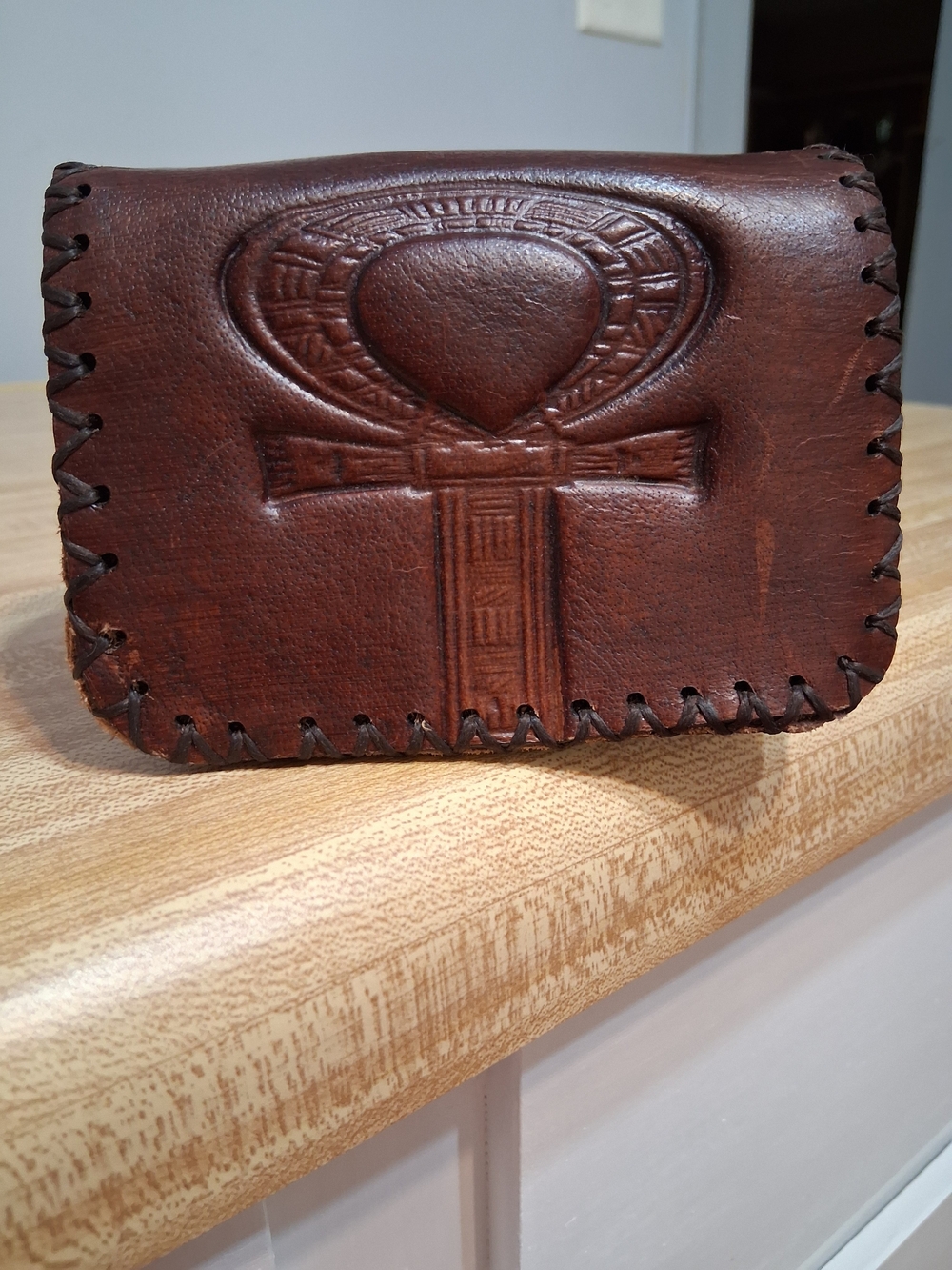 Handcrafted Brown Genuine Leather Women's Wallet with Embossed Ankh Egypt